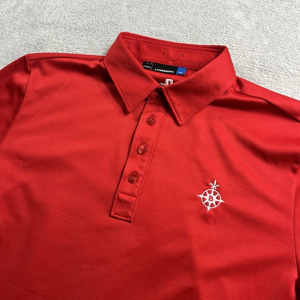 J Lindeberg Polo Shirt Mens Small Red Slim Fit Golf Preppy Active Logo